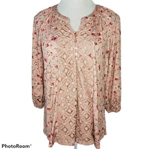 Robert Louis Peasant Top Peach Floral Size Small